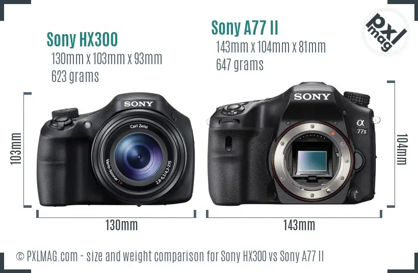 Sony HX300 vs Sony A77 II size comparison