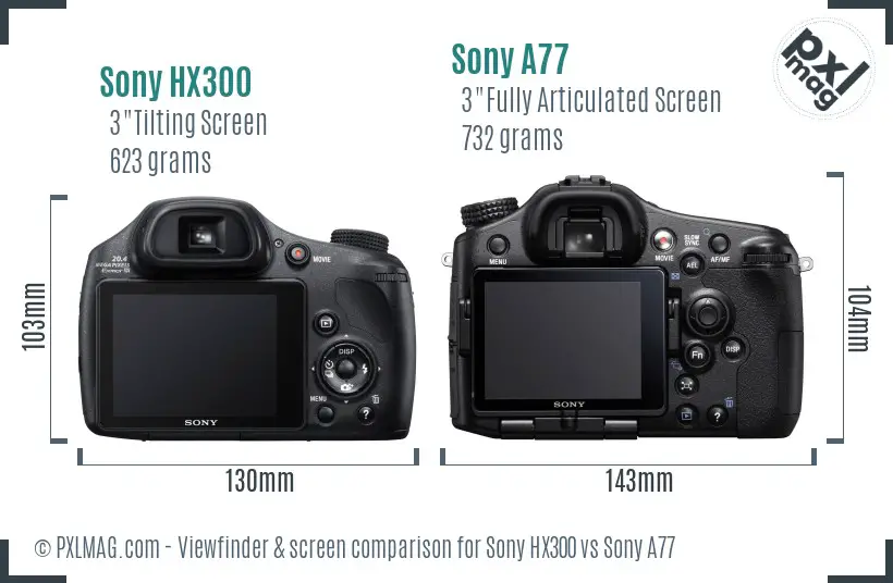 Sony HX300 vs Sony A77 Screen and Viewfinder comparison