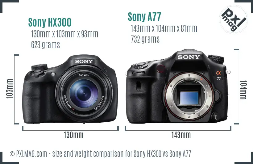 Sony HX300 vs Sony A77 size comparison