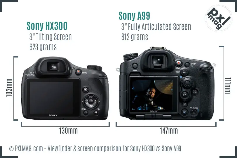 Sony HX300 vs Sony A99 Screen and Viewfinder comparison