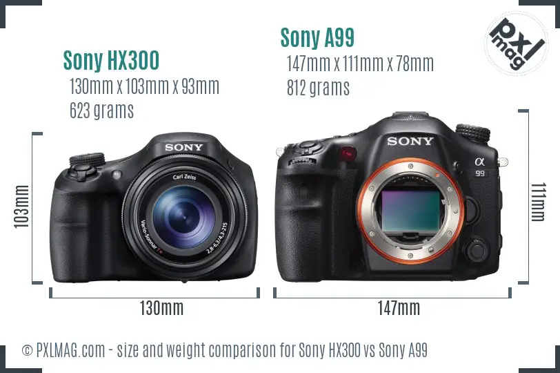 Sony HX300 vs Sony A99 size comparison