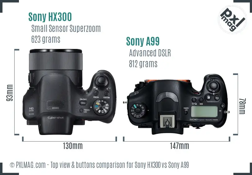 Sony HX300 vs Sony A99 top view buttons comparison