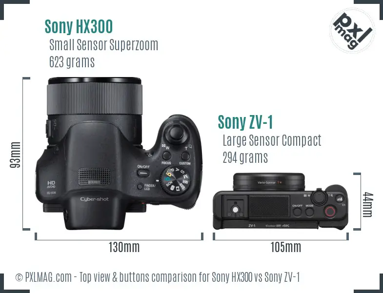 Sony HX300 vs Sony ZV-1 top view buttons comparison