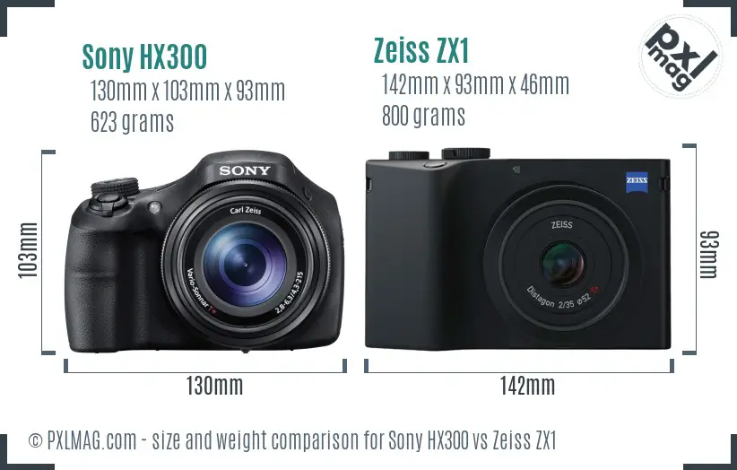 Sony HX300 vs Zeiss ZX1 size comparison
