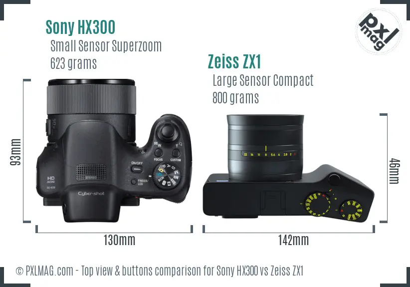 Sony HX300 vs Zeiss ZX1 top view buttons comparison
