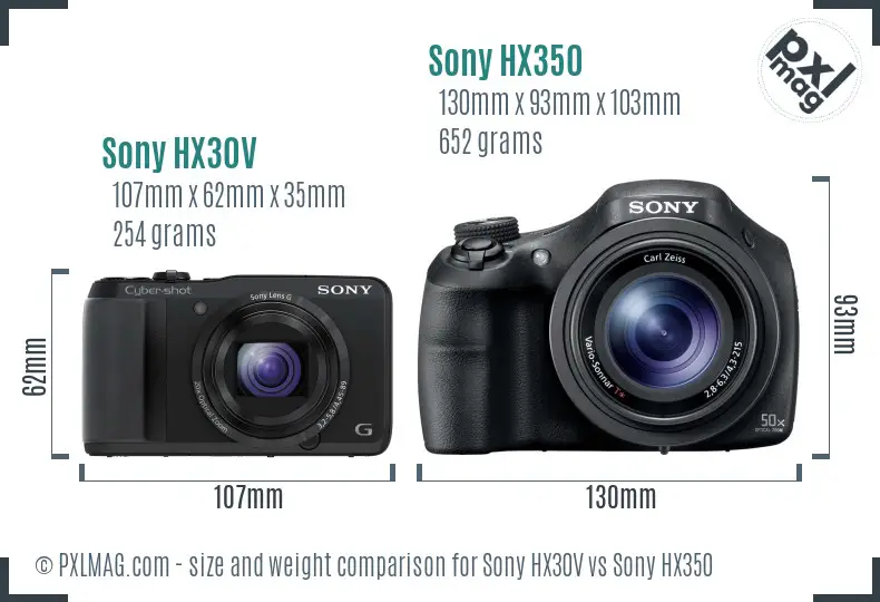 Sony HX30V vs Sony HX350 size comparison