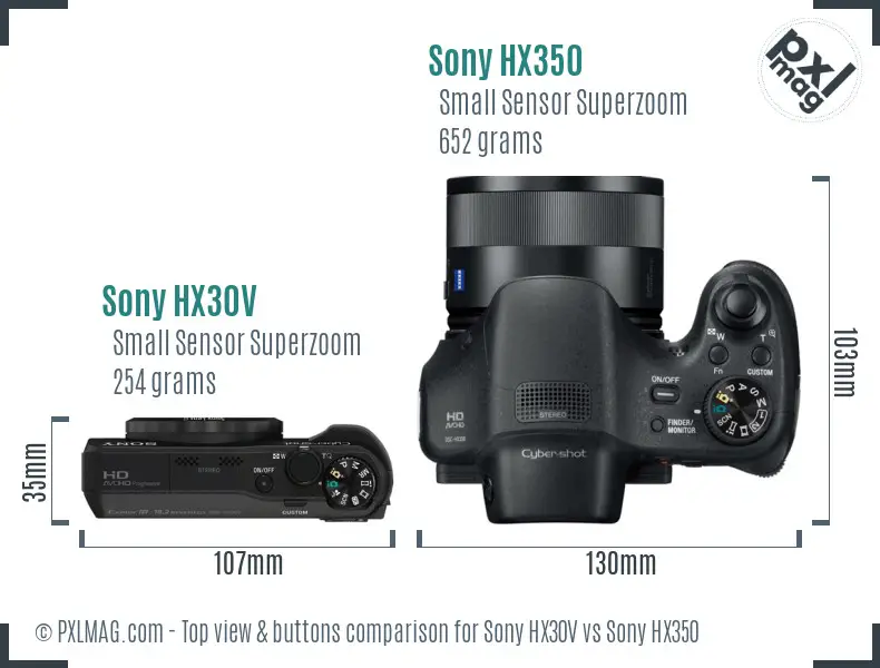 Sony HX30V vs Sony HX350 top view buttons comparison