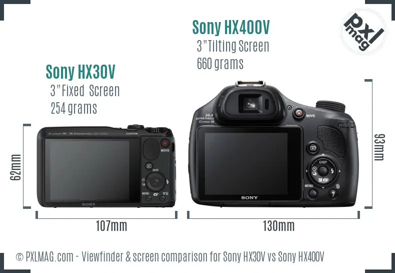 Sony HX30V vs Sony HX400V Screen and Viewfinder comparison