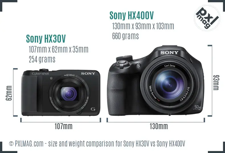 Sony HX30V vs Sony HX400V size comparison