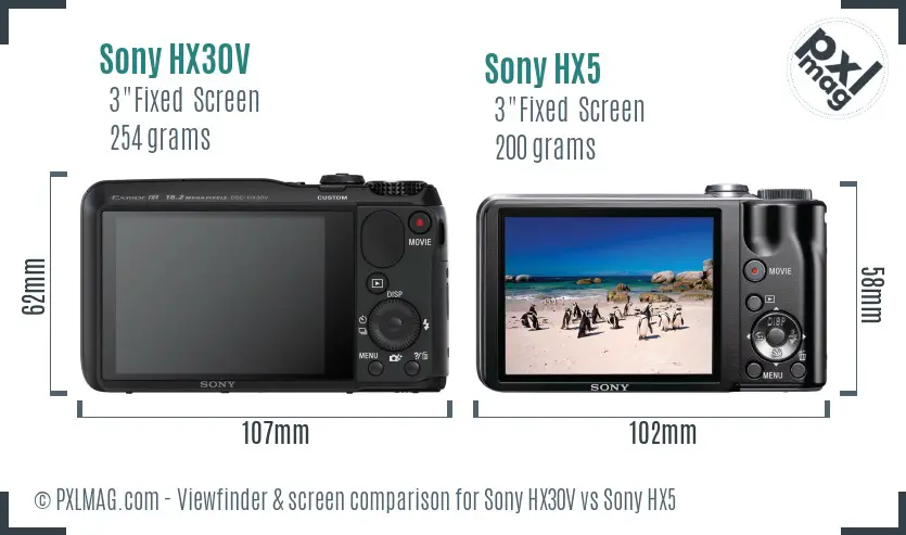 Sony HX30V vs Sony HX5 Screen and Viewfinder comparison