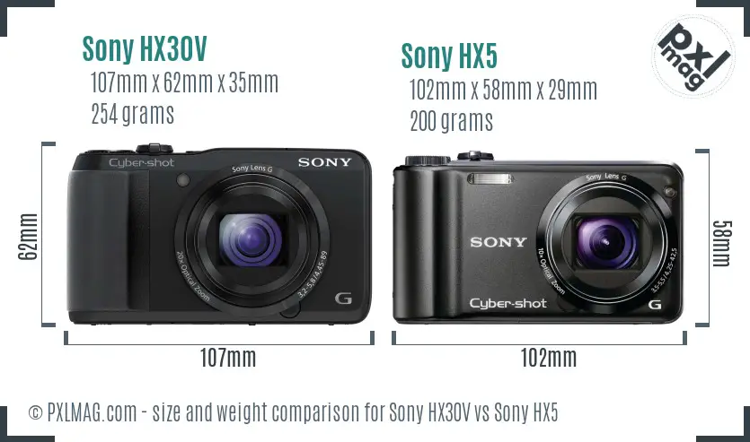 Sony HX30V vs Sony HX5 size comparison