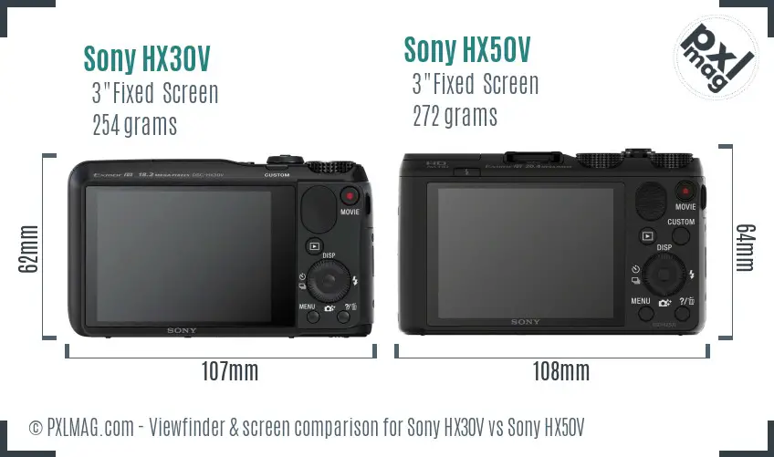 Sony HX30V vs Sony HX50V Screen and Viewfinder comparison