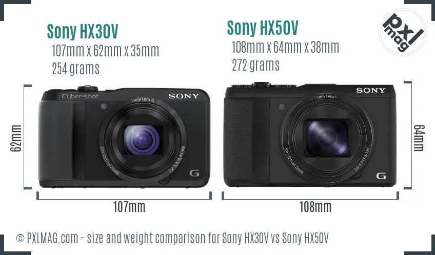 Sony HX30V vs Sony HX50V size comparison