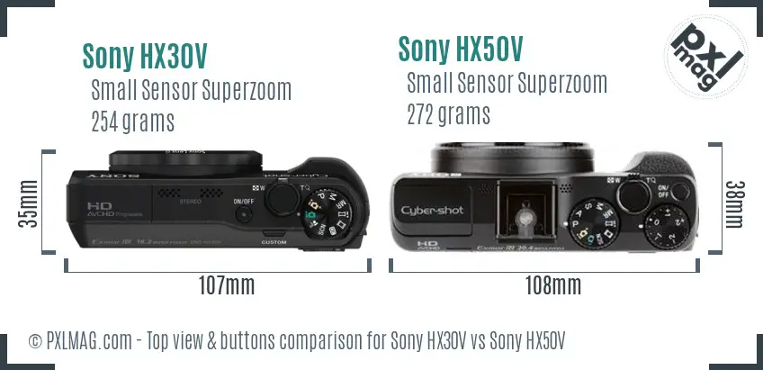 Sony HX30V vs Sony HX50V top view buttons comparison