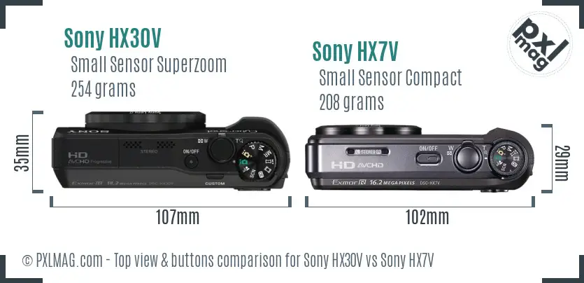 Sony HX30V vs Sony HX7V top view buttons comparison