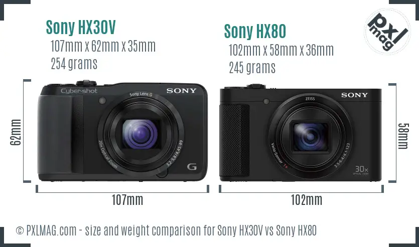 Sony HX30V vs Sony HX80 size comparison