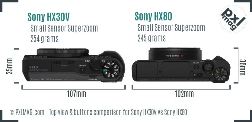 Sony HX30V vs Sony HX80 top view buttons comparison