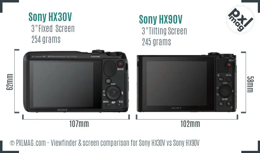 Sony HX30V vs Sony HX90V Screen and Viewfinder comparison