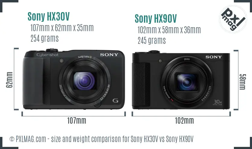 Sony HX30V vs Sony HX90V size comparison