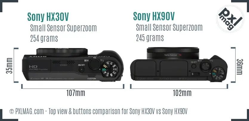 Sony HX30V vs Sony HX90V top view buttons comparison