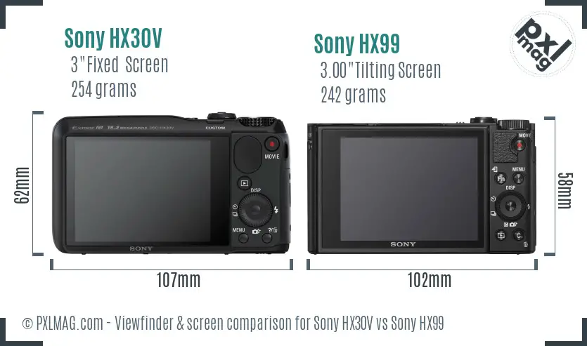 Sony HX30V vs Sony HX99 Screen and Viewfinder comparison