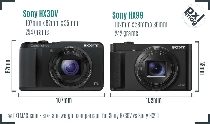 Sony HX30V vs Sony HX99 size comparison