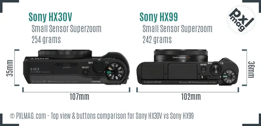 Sony HX30V vs Sony HX99 top view buttons comparison