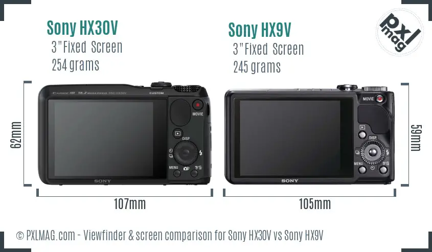 Sony HX30V vs Sony HX9V Screen and Viewfinder comparison