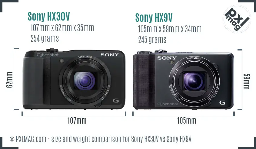 Sony HX30V vs Sony HX9V size comparison