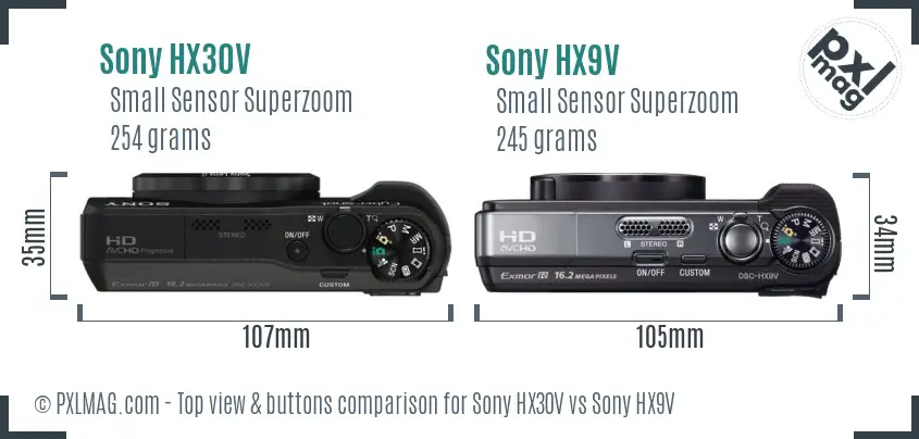 Sony HX30V vs Sony HX9V top view buttons comparison