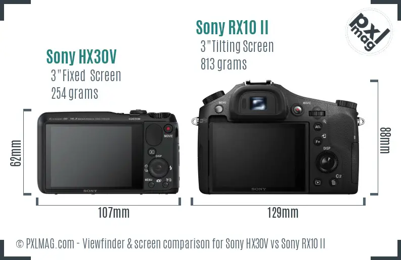 Sony HX30V vs Sony RX10 II Screen and Viewfinder comparison