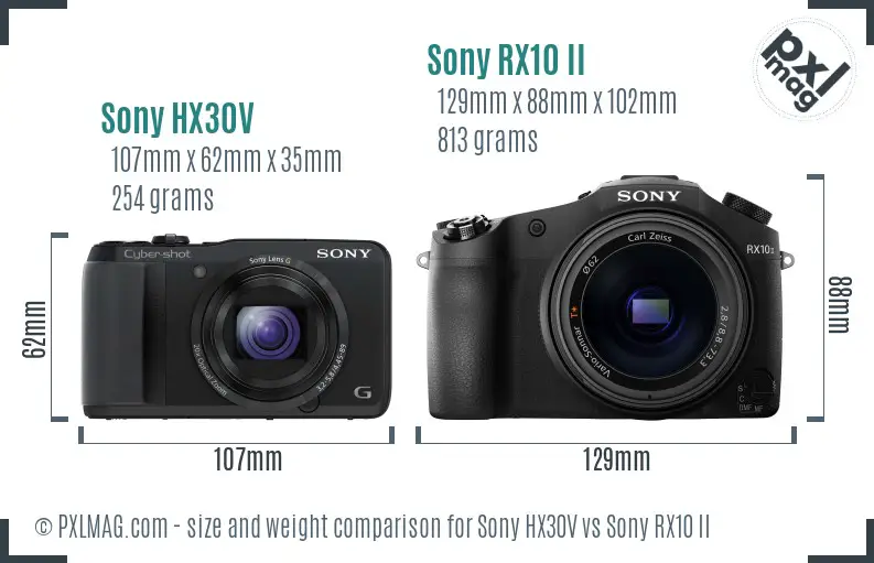 Sony HX30V vs Sony RX10 II size comparison