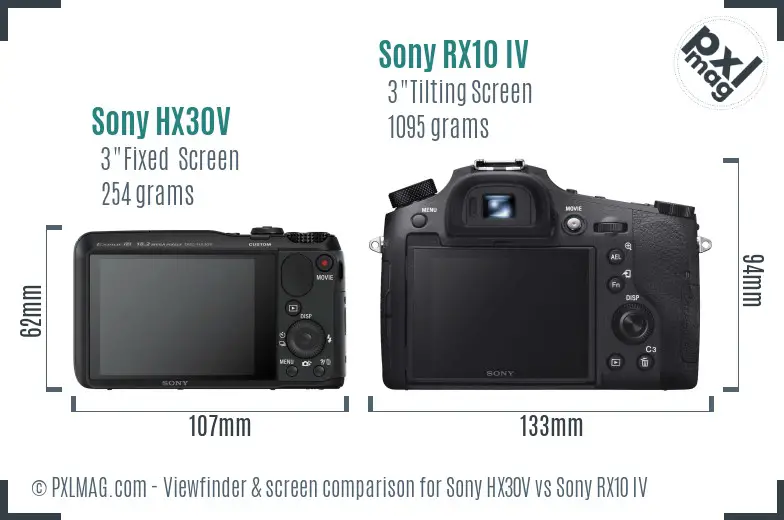 Sony HX30V vs Sony RX10 IV Screen and Viewfinder comparison