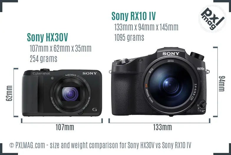 Sony HX30V vs Sony RX10 IV size comparison