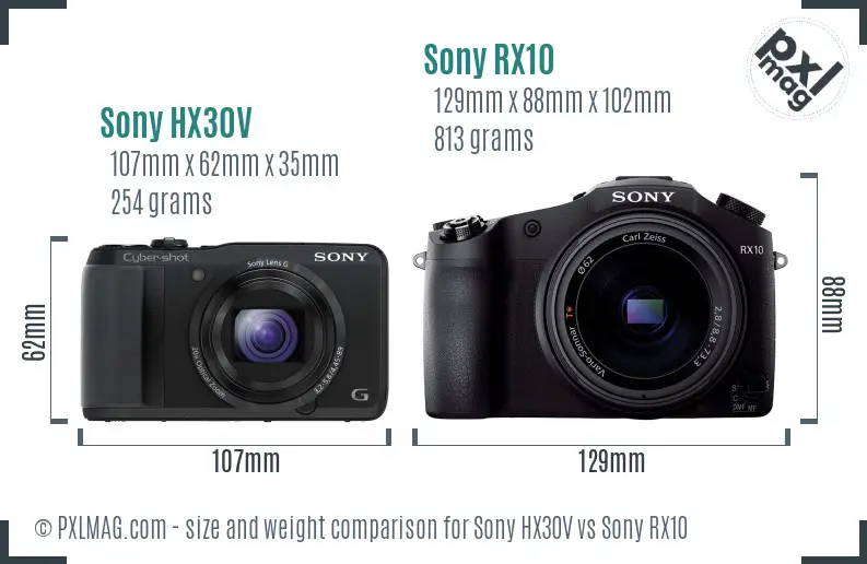 Sony HX30V vs Sony RX10 size comparison