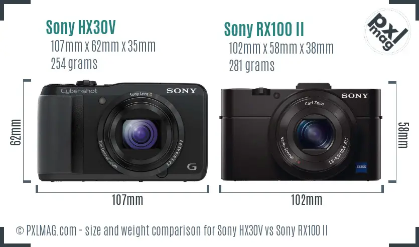 Sony HX30V vs Sony RX100 II size comparison