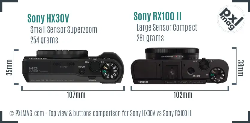 Sony HX30V vs Sony RX100 II top view buttons comparison