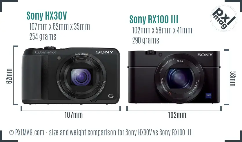 Sony HX30V vs Sony RX100 III size comparison