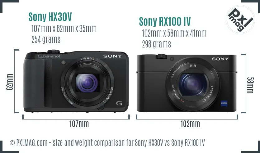 Sony HX30V vs Sony RX100 IV size comparison