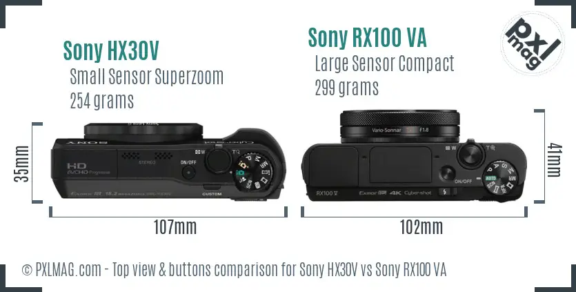 Sony HX30V vs Sony RX100 VA top view buttons comparison