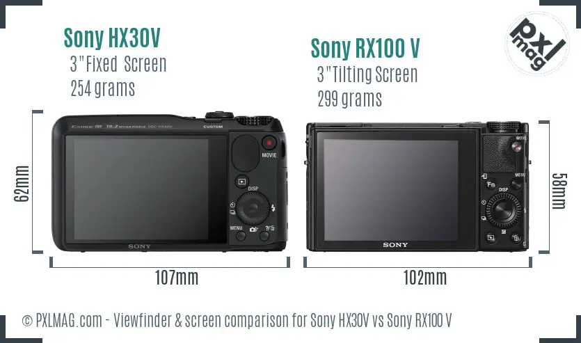 Sony HX30V vs Sony RX100 V Screen and Viewfinder comparison
