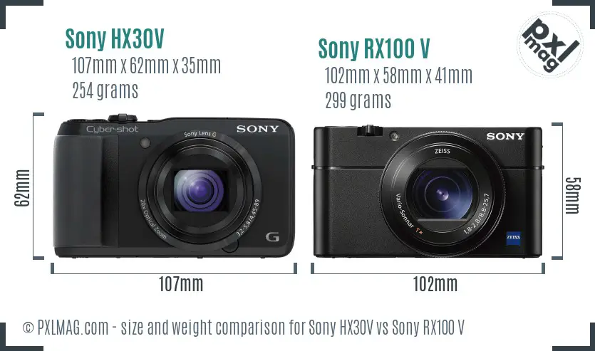 Sony HX30V vs Sony RX100 V size comparison