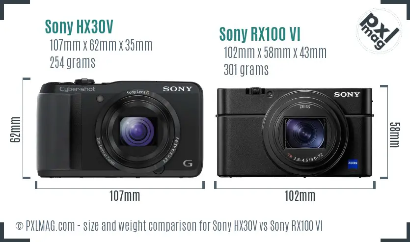 Sony HX30V vs Sony RX100 VI size comparison