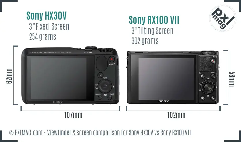 Sony HX30V vs Sony RX100 VII Screen and Viewfinder comparison