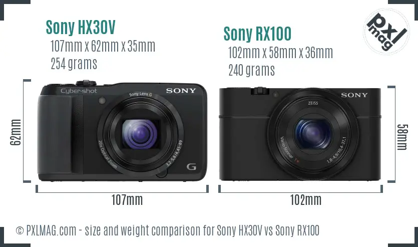 Sony HX30V vs Sony RX100 size comparison