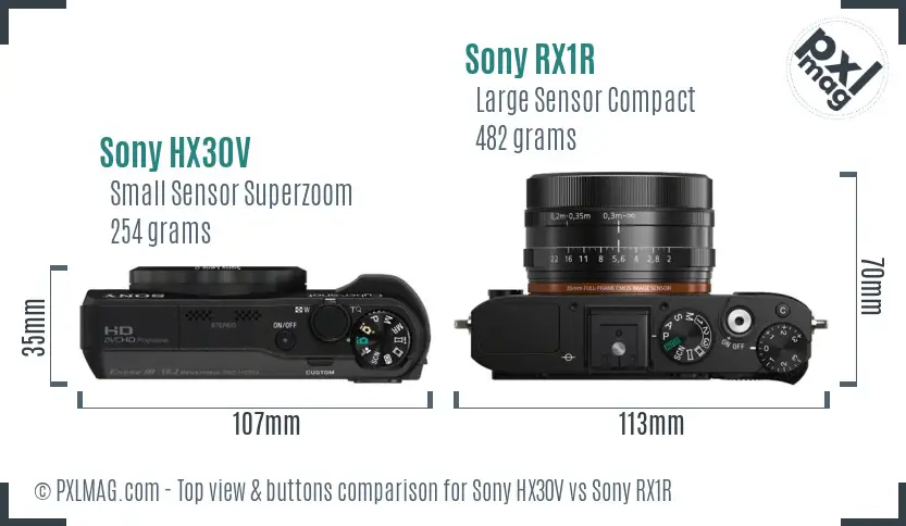 Sony HX30V vs Sony RX1R top view buttons comparison