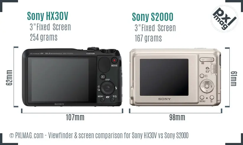 Sony HX30V vs Sony S2000 Screen and Viewfinder comparison