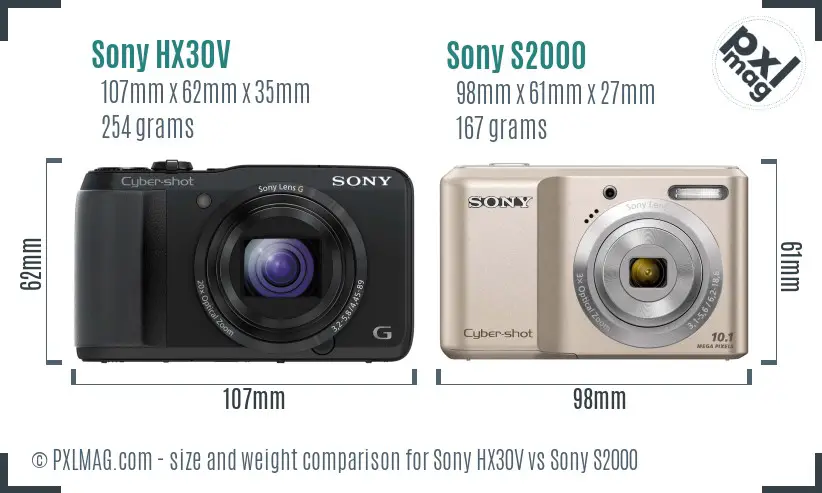 Sony HX30V vs Sony S2000 size comparison