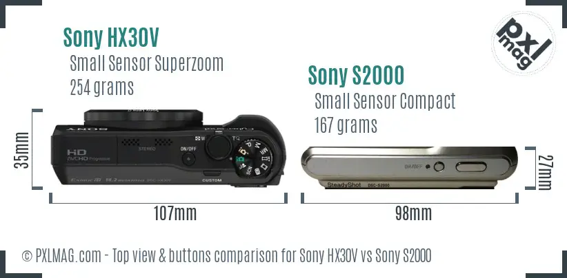 Sony HX30V vs Sony S2000 top view buttons comparison