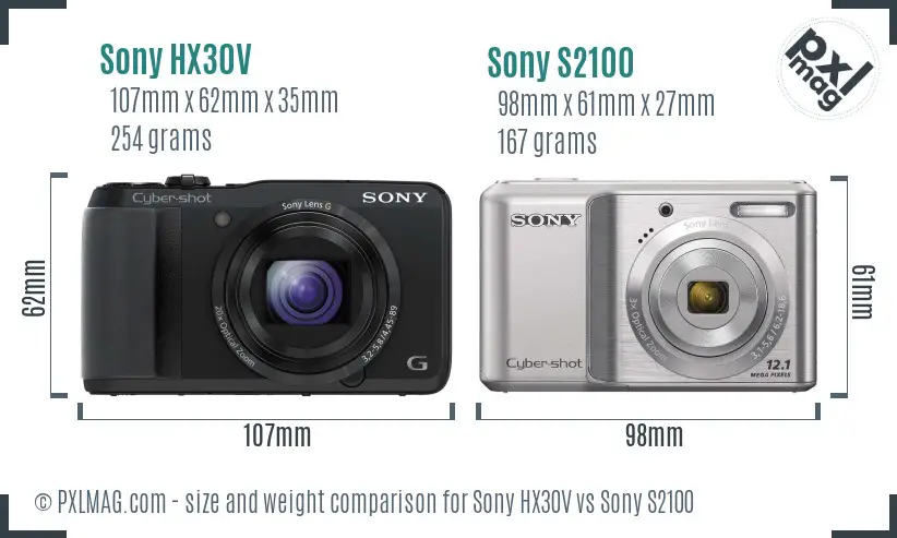 Sony HX30V vs Sony S2100 size comparison